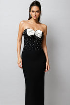 Ezgi Sleeveless Bow Pearl Bandage Maxi Dress
