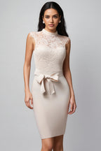 Donna Lace-Trimmed Fitted Midi Dress