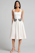 Jiusi Square Collar Halter Butterfly Midi Dress