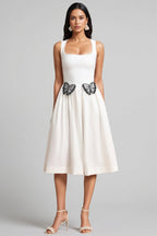 Jiusi Square Collar Halter Butterfly Midi Dress