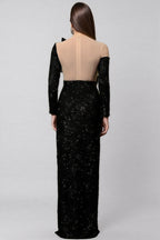 Reyna Flowers Sequins Slit Maxi Dress