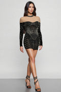 Lousia Long Sleeves Diamond Pearl Mini Dress
