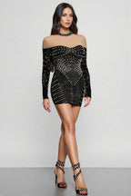 Lousia Long Sleeves Diamond Pearl Mini Dress