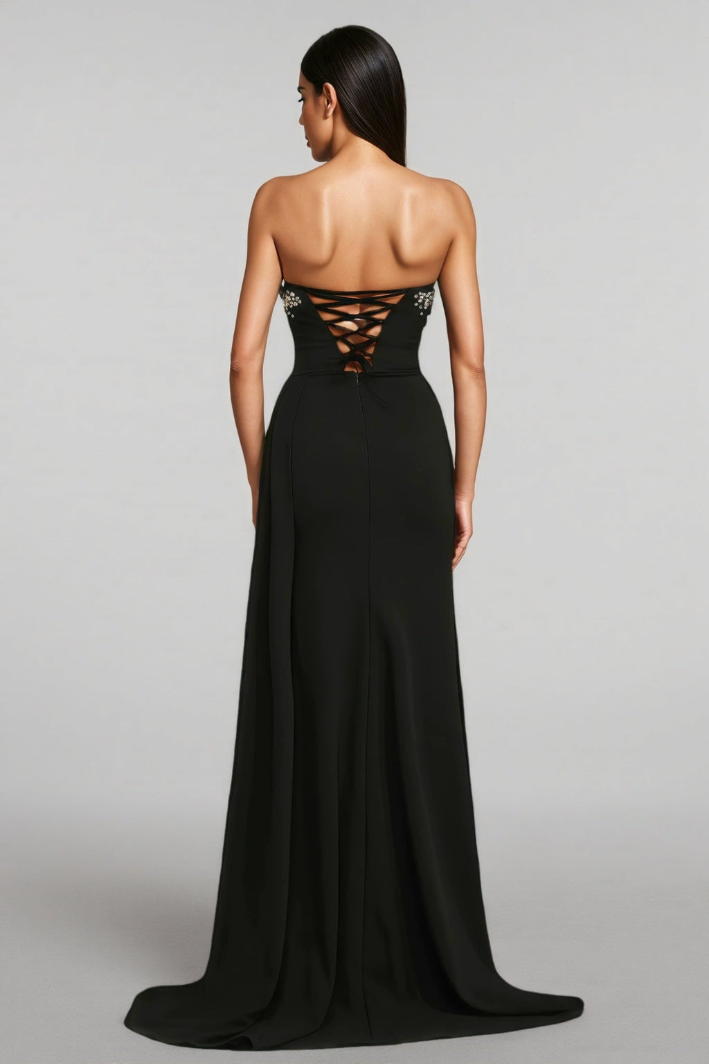 Romelle Sleeveless Pearl V-Neck Slit Maxi Dress