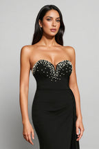 Romelle Sleeveless Pearl V-Neck Slit Maxi Dress