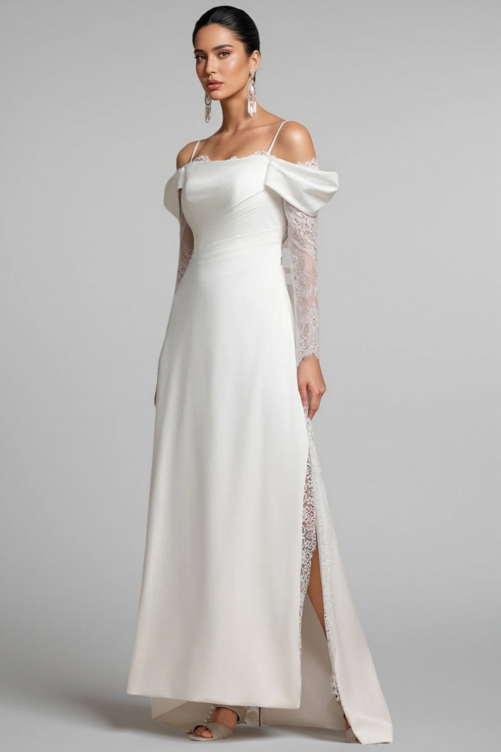 Verdad Off-The-Shoulder Lace Slit Maxi Dress