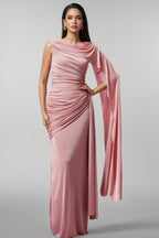 Omer Sleeveless Wrinkle Shawl Ribbon Maxi Dress