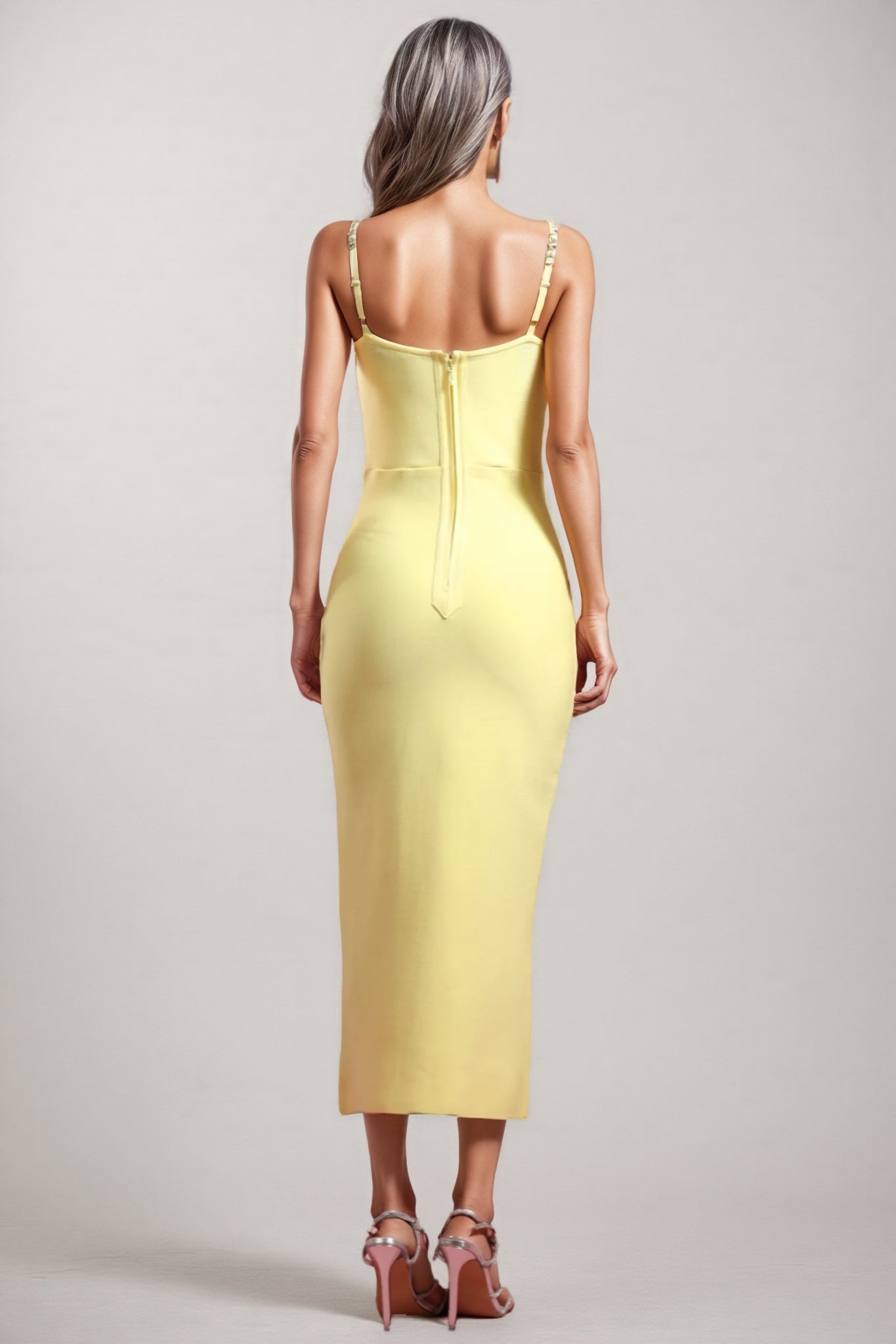 Pasha Sleeveless Diamond Slit Bandage Midi Dress