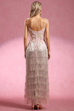 Paca Sleeveless Flowers Diamond Tassels Maxi Dress