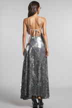 Coler Halter Sequins Ruffled Maxi Dress