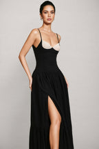 Karina Halter Folds Slit Maxi Dress
