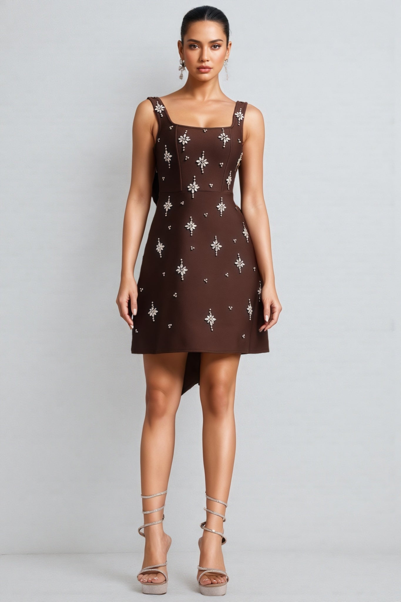 Julieta Square Neck Rhinestone Bandage Maxi Dress