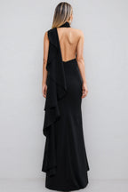 Uerzay Sleeveless Halter Flounce Maxi Dress