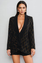 Ryraza Rhinestone Argyle Blazer