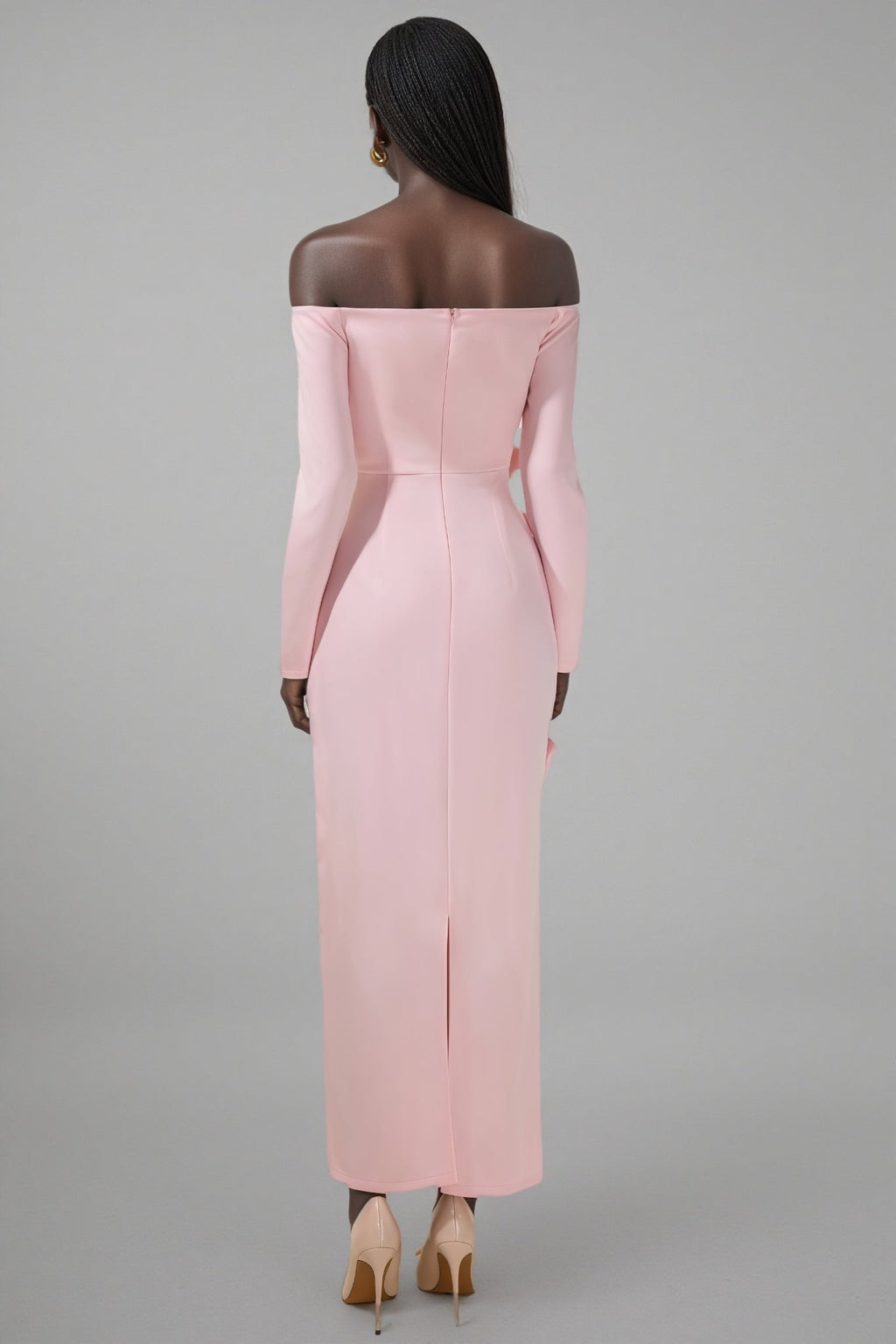 Verna Pink 3D Flower Off-Shoulder Midi Dress