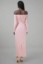 Verna Pink 3D Flower Off-Shoulder Midi Dress