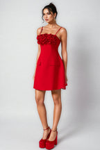 Thisbe 3D Flower Solid Square Neck Mini Dress