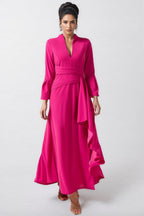 Indra Solid Pleated Split Midi Dress