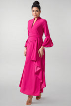 Indra Solid Pleated Split Midi Dress