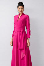 Indra Solid Pleated Split Midi Dress