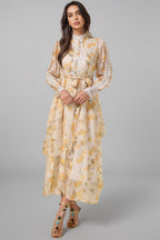 Leonasd Lace Splicing Chiffon Ruffle Midi Dress