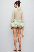 Salamo Ruffle Floral Trim Cardigan Mini Dress Set
