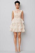 Yamaly White Floral Lace Tiered Mini Dress
