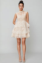 Yamaly White Floral Lace Tiered Mini Dress