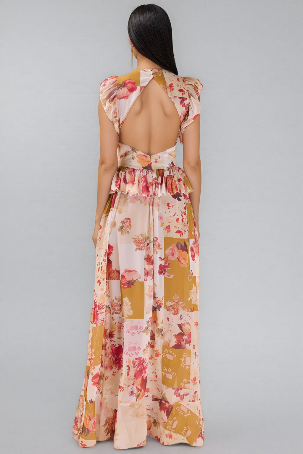 Rosel Ruffle V-Neck Split Maxi Dress