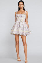 Signe Lace Tie Puff Mini Dress