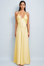 Zadiy Yellow Tie Neck Backless Maxi Dress