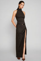 Januse Black Irregular Split Maxi Dress