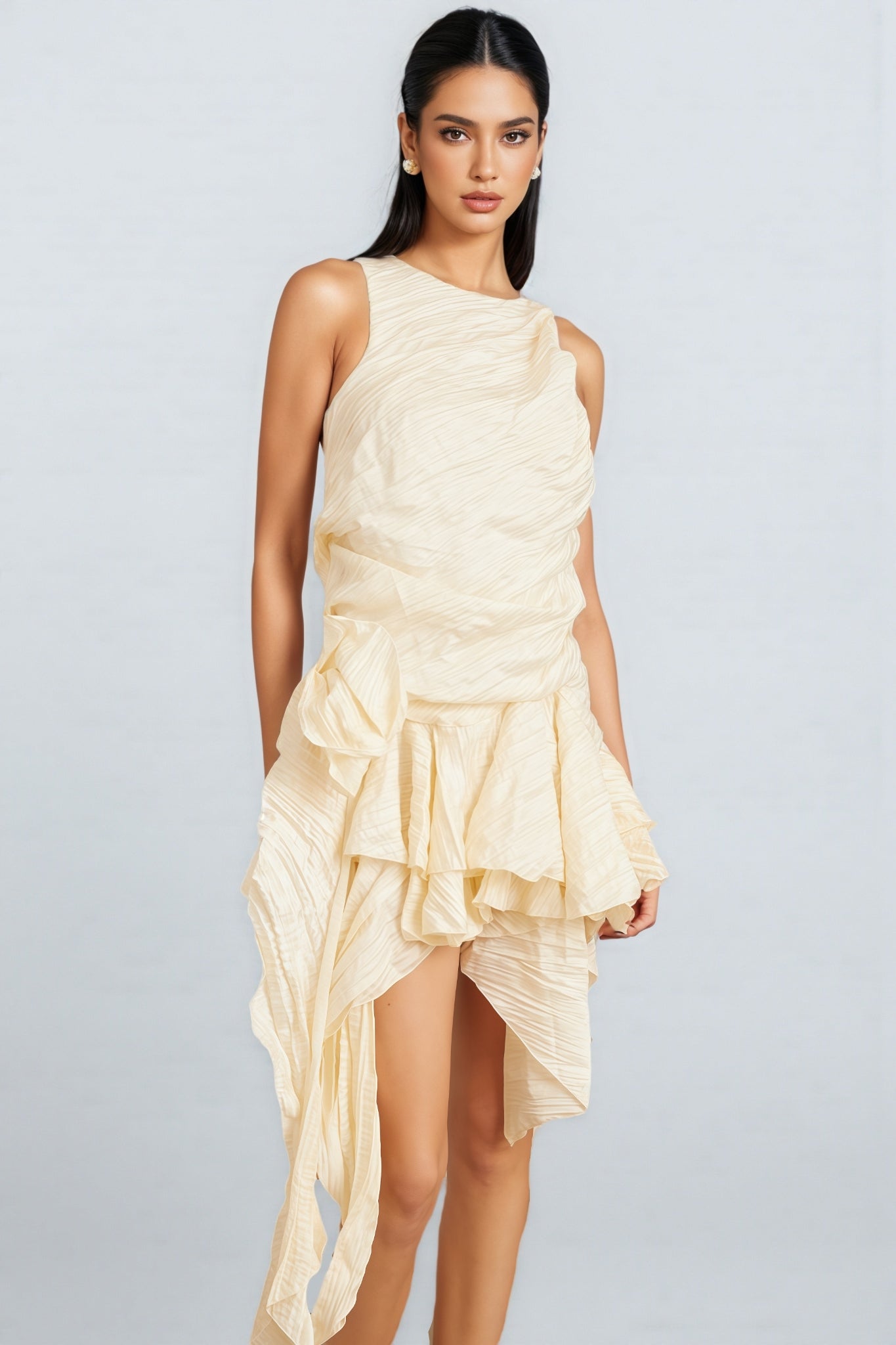 Aella 3D Floral Irregular Ruffle Mini Dress