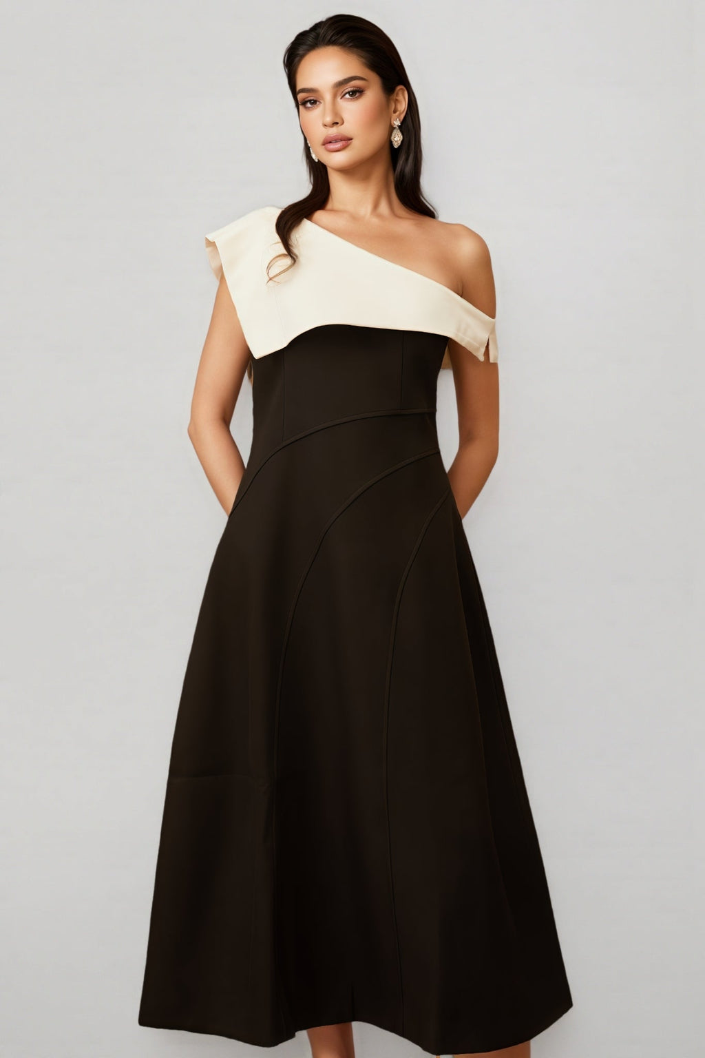 Felicie Color Block Asymmetrical Midi Dress