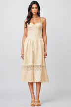 Adrienne Neutral Lace Trim Floral Midi Dress