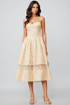 Adrienne Neutral Lace Trim Floral Midi Dress