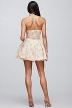 Orinlk Floral Print Halter Tulle Mini Dress