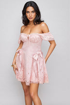 Rosella Embroidered Lace Off Shoulder Mini Dress