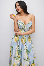 Paca Lemon Print Spaghetti Strap Maxi Dress