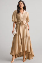 Beaufort Lace Trim Puff Sleeve Maxi Dress