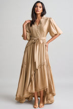 Beaufort Lace Trim Puff Sleeve Maxi Dress
