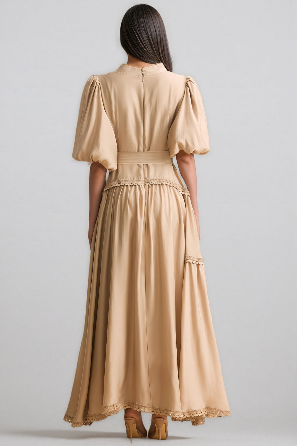 Beaufort Lace Trim Puff Sleeve Maxi Dress