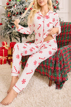 Snowflake Candy Print Casual Long-sleeved Shirt and Elastic Waist Pants Set