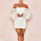 Villy Puff Sleeve Bodycon Dress White