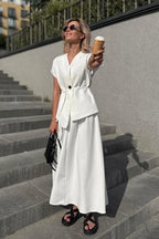 Minimalist Tie Sleeveless Midi A Line Skirt Set