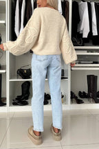 Beautiful Mood Knit Contrast Color Sewing Line Pattern Loose Sweater