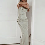 DressBetty - Satin Bandeau Backless Split Dress