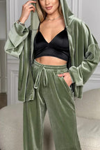 Velvet Zipper Hooded Pure Color Two -piece Suit