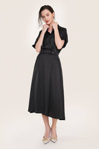 Black Short Sleeve Pleat Detail Shirt Dress
