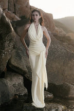 Draped Neckline LowBack Maxi Party Dress